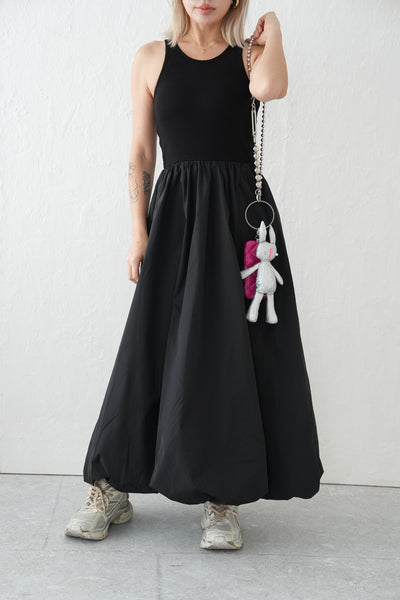 【カップ付き】テレコドッキングワンピース　BLACK