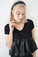 フリンジタフタコンビバルーンビスチェ　BLACK