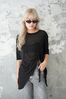 フロントシャーリングTシャツ　BLACK