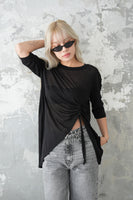 フロントシャーリングTシャツ　BLACK