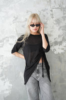 フロントシャーリングTシャツ　BLACK