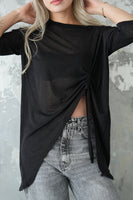 フロントシャーリングTシャツ　BLACK