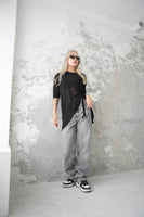フロントシャーリングTシャツ　BLACK