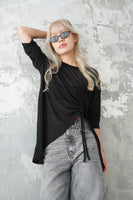 フロントシャーリングTシャツ　BLACK