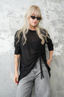 フロントシャーリングTシャツ　BLACK