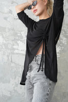 フロントシャーリングTシャツ　BLACK