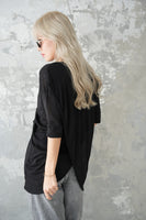 フロントシャーリングTシャツ　BLACK