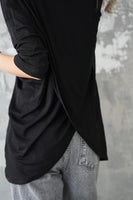 フロントシャーリングTシャツ　BLACK