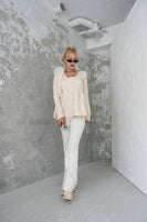 ロングスリーブペプラムニットプルオーバー　IVORY