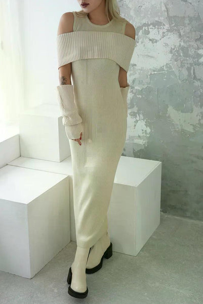 バイカラーニット ワンピース WHITE