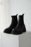 サイドゴアフロントジップショートブーツ　BLACK