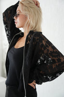 レース袖ラインブルゾン　BLACK