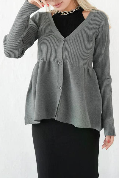 ロングスリーブペプラムニットプルオーバー　charcoal