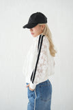 レース袖ラインブルゾン　WHITE