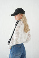 レース袖ラインブルゾン　WHITE