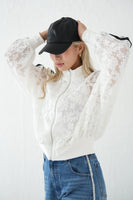 レース袖ラインブルゾン　WHITE