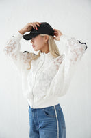 レース袖ラインブルゾン　WHITE