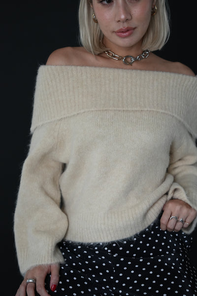 アルパカ混オフショルトップス　IVORY