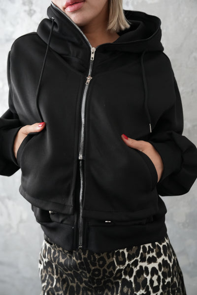 ダブルZIP オーバーサイズパーカー　BLACK