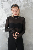 パワーメッシュボトルネックトップス　BLACK