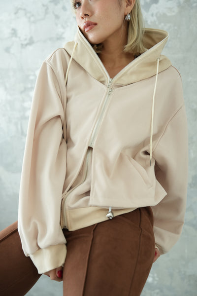 ダブルZIP オーバーサイズパーカー　BEIGE