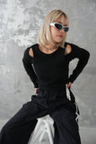 リサイクルオープンショルダーTOPS　BLACK