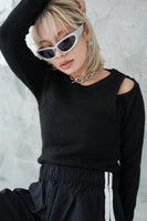 リサイクルオープンショルダーTOPS　BLACK