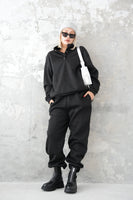 裏起毛ハイネックボタンセットアップ BLACK