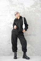 裏起毛ハイネックボタンセットアップ BLACK