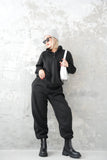 裏起毛ハイネックボタンセットアップ BLACK
