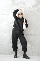 裏起毛ハイネックボタンセットアップ BLACK