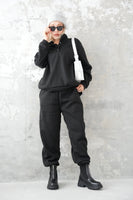 裏起毛ハイネックボタンセットアップ BLACK