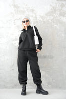 裏起毛ハイネックボタンセットアップ BLACK