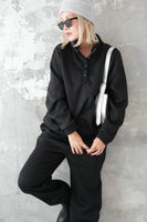 裏起毛ハイネックボタンセットアップ BLACK