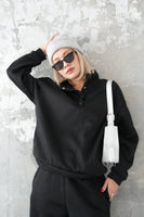 裏起毛ハイネックボタンセットアップ BLACK