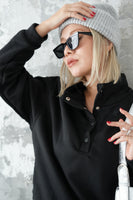 裏起毛ハイネックボタンセットアップ BLACK