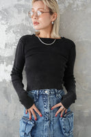 ストーンウォッシュニット トップス　BLACK