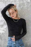 ストーンウォッシュニット トップス　BLACK