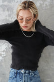 ストーンウォッシュニット トップス　BLACK