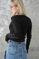ストーンウォッシュニット トップス　BLACK