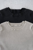 ストーンウォッシュニット トップス　BLACK