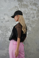 チュールレイヤードTシャツ　BLACK