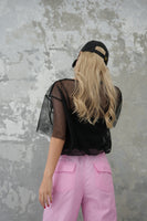 チュールレイヤードTシャツ　BLACK