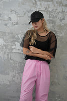 チュールレイヤードTシャツ　BLACK