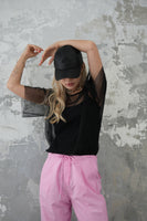 チュールレイヤードTシャツ　BLACK