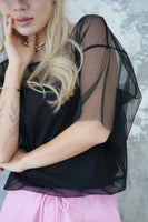 チュールレイヤードTシャツ　BLACK