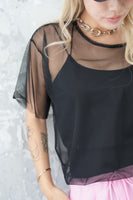 チュールレイヤードTシャツ　BLACK