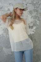 チュールレイヤードTシャツ　IVORY