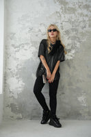 ラメメッシュレイヤードTシャツ　Black