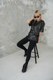 ラメメッシュレイヤードTシャツ　Black